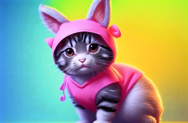 Süße Miezekatze im Hasenkostüm Kleine Katze in Kleidung Generative KI