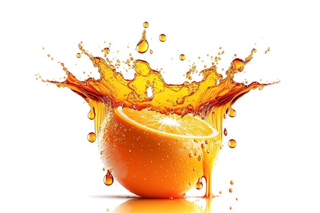Süße Orangenfrucht in Saft-Splash, isoliert auf weißer generativer Ai