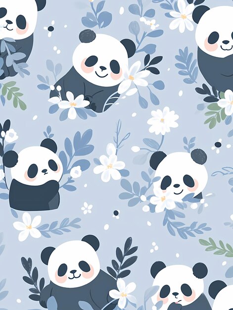 Süße Pandas, bunte Zeichnungen, Panda-Charakter-Design, dekorative Gemälde, Ferrania-Pandas und Bambus