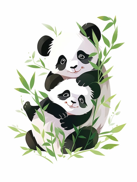 Süße Pandas, bunte Zeichnungen, Panda-Charakter-Design, dekorative Gemälde, Ferrania-Pandas und Bambus