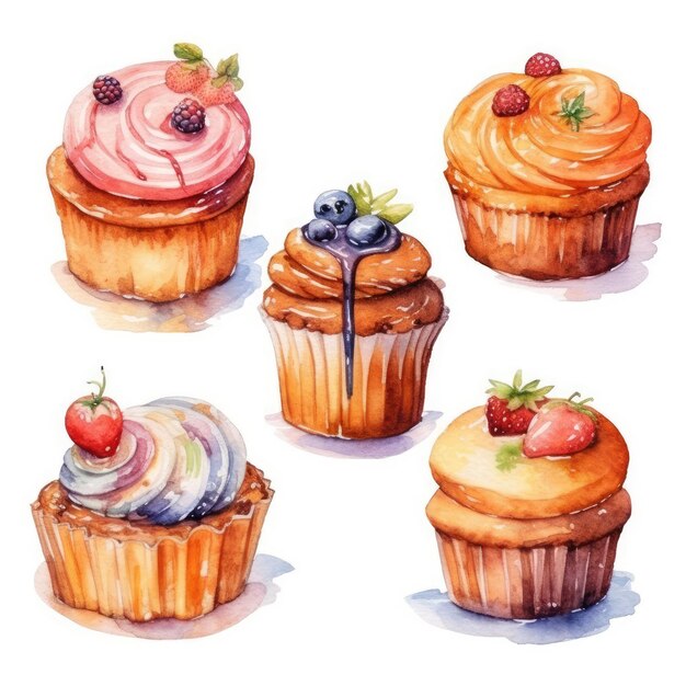 Foto süße pastellbäckerei aquarellillustration auf weißem hintergrund