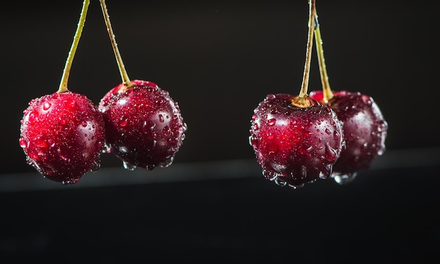 Foto süße rote kirschen draufsicht rustikaler stil obst backgroun