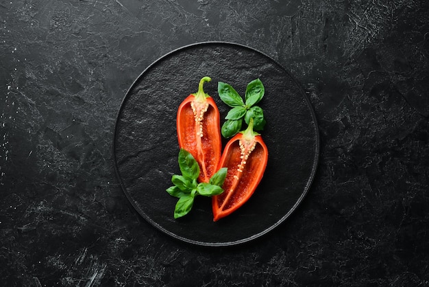 Süße rote Paprika Frisches Gemüse Draufsicht Freier Platz für Ihren Text