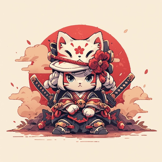süße Samurai-Katze