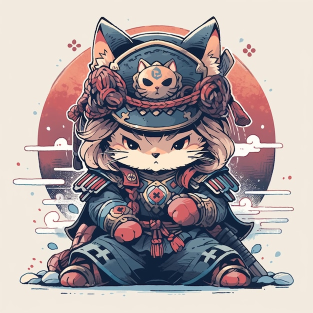 süße Samurai-Katze