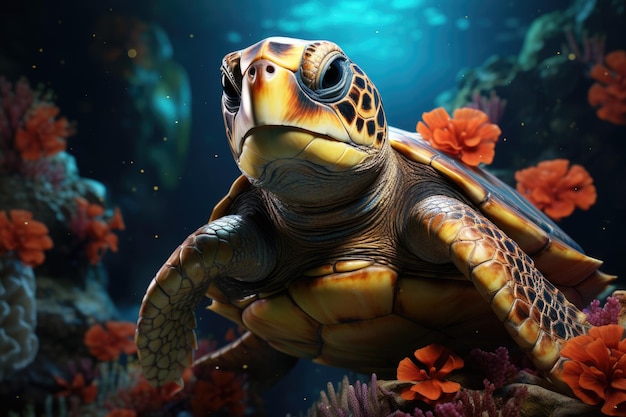 süße Schildkröte im Ozean-Charakter
