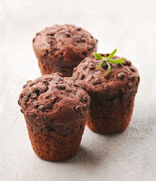 Süße Schokoladen-Muffin-Nahaufnahme. Schoko-Cupcake mit Schokostreusel