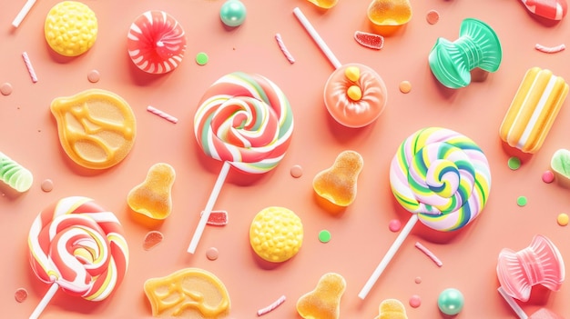 Süße Symphonie nahtloses Muster Harmonie von Lollipops Gummi-Süßigkeiten und Süßigkeiten