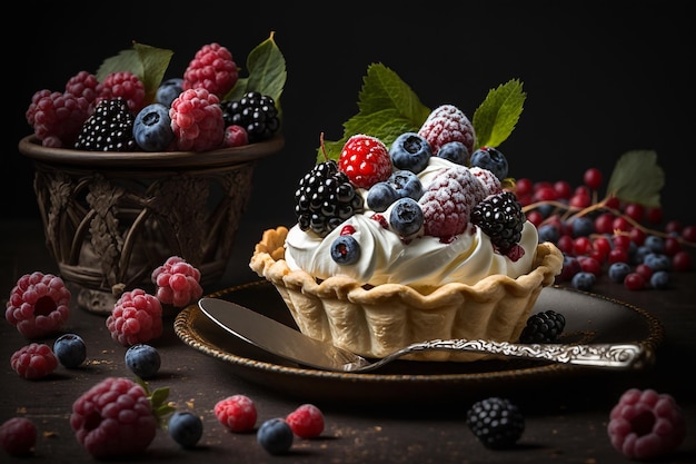 Süße Torte mit blau-roter Waldbeerenillustration Generative KI