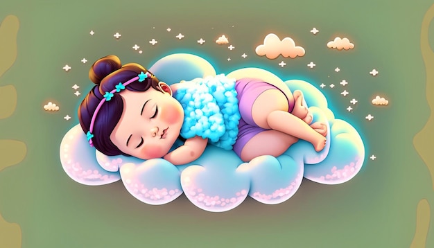 Süße Träume, kostenloser Vektor, niedliches Baby, das auf Wolkenkissen schläft, Cartoon-Symbol-Illustration, bezaubernd