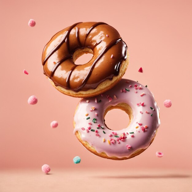 Süße und köstliche bunte Donuts-Kuchen-Bäckerei fallen oder schweben beim Bewegen 7