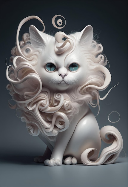 Süße weiße Katze mit lockiger Fellkunst, die von künstlicher Intelligenz generiert wird