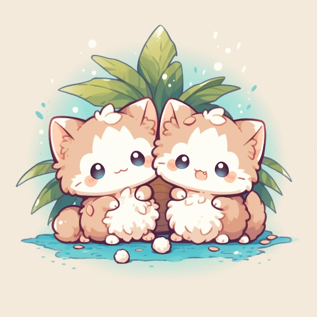 süße Zwillingskatze mit Kokosnuss