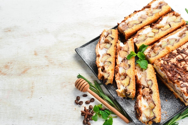 Süßer Apfelkuchen Süßes Gebäck und Nachtisch Ansicht von oben