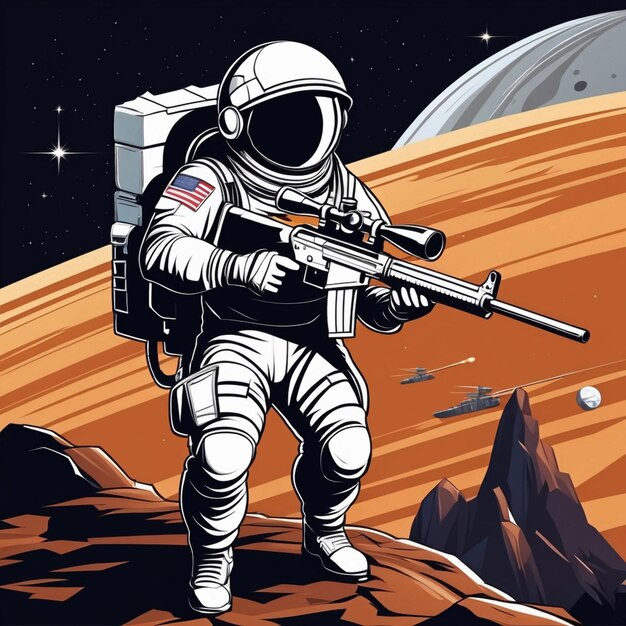 süßer Astronaut-Krieger mit Scharfschützenwaffe