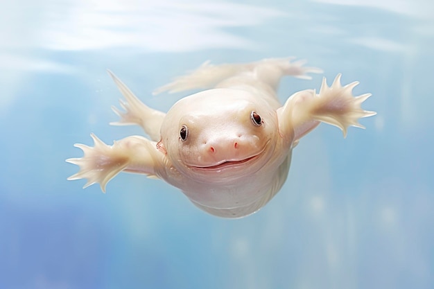 Süßer Axolotl auf blauem Hintergrund