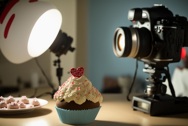 Süßer Cupcake mit Herz Generative AI