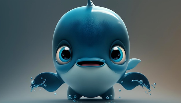 Süßer Delphin mit großen Augen ZeichentrickfigurGenerative AI