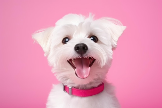 süßer glücklicher Hund auf rosa Hintergrund AI generiert