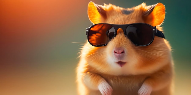 süßer hamster mit sommersonnenbrille, sommerhintergrund