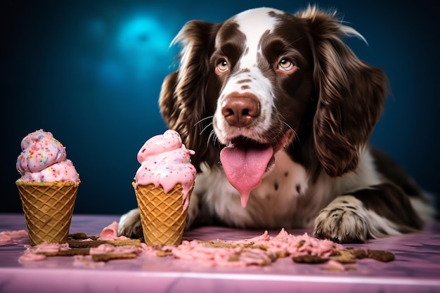 Süßer Hund genießt ein welpenfreundliches Eis