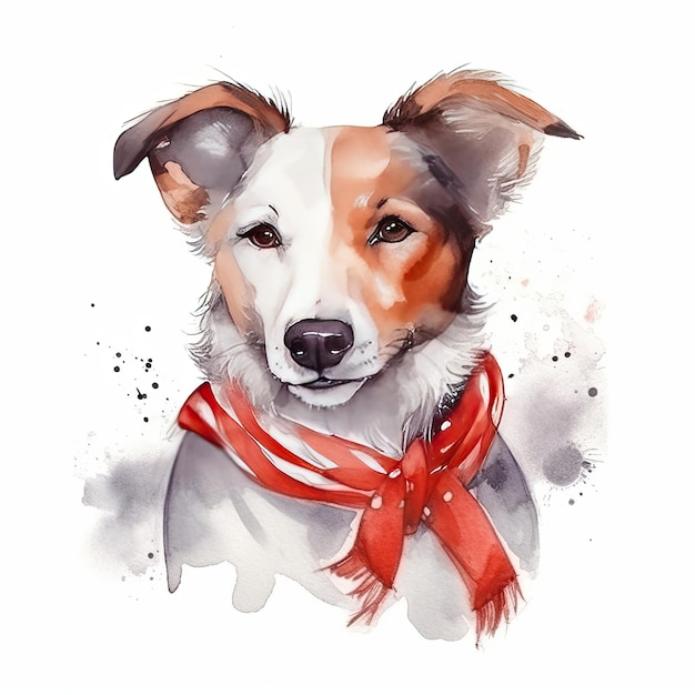 Süßer Hund mit rotem Halstuch Aquarellillustration