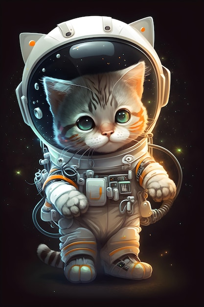 süßer katzenastronaut stehend cartoon