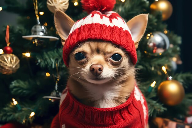Süßer kleiner Hund im Weihnachtskostüm