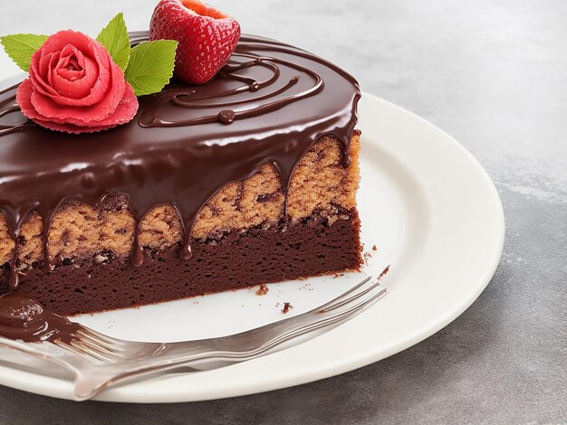 Süßer Kuchen mit Schokolade auf dem Teller auf dem Tisch in Nahaufnahme