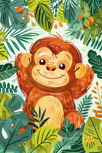 süßer Orangutan mit Natur-Hintergrund Kinder-Illustration