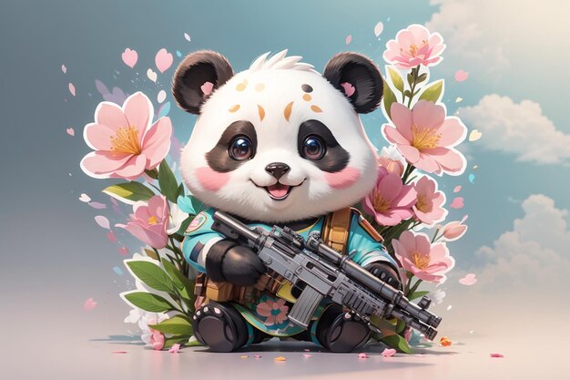 Foto süßer panda-soldat mit einer waffe