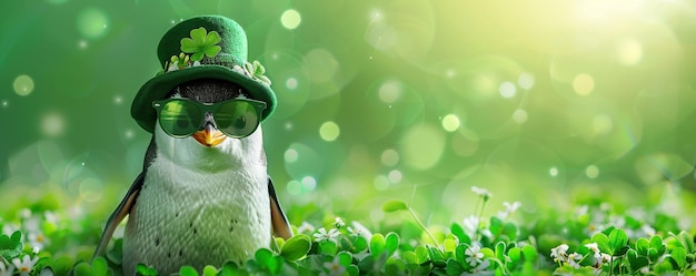Süßer Pinguin mit einem St. Patrick's Day Hut und Sonnenbrille St. Patricks Day Verkauf oder Party Banner