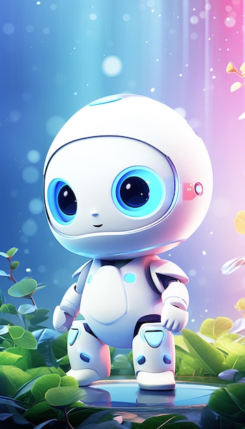 Süßer Roboter mit Bokeh-Hintergrund 3D-Illustration Ai Generated