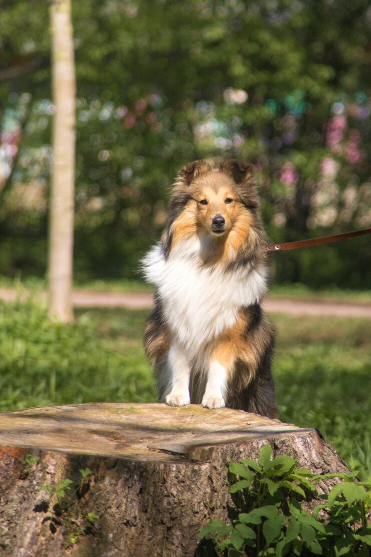 Süßer Sheltie im Wald