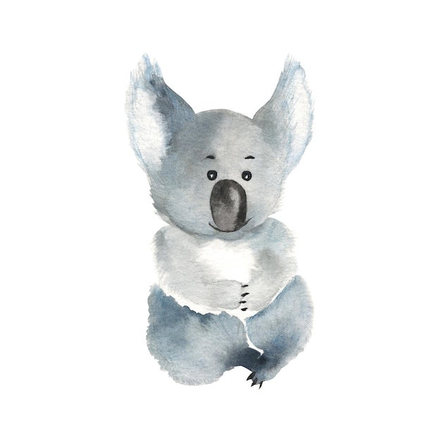 Süßes Baby Koala isoliert auf weißem Hintergrund Aquarell handgezeichnete Illustration Perfekt für Kinderkarten und Poster Kleidung Drucke und Tapetendesign