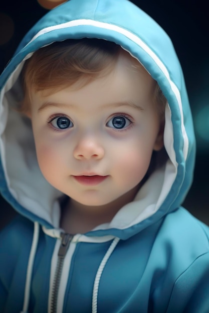 Foto süßes baby mit atemberaubenden blauen augen, das neugierig schaut