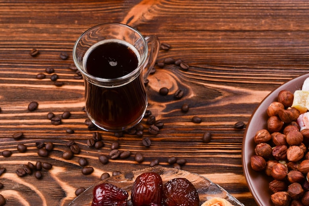 Süßes Baklava auf Teller mit Kaffee