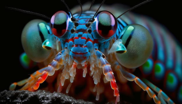 Süßes Biolumineszenz-Mantis-Garnelen-Porträt-Makrofoto