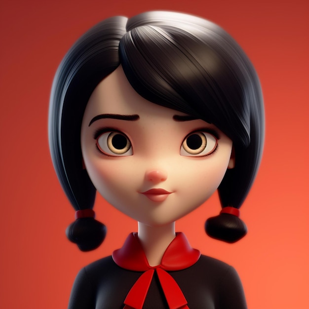 Süßes Chibi-3D-Mädchen auf rotem Hintergrund