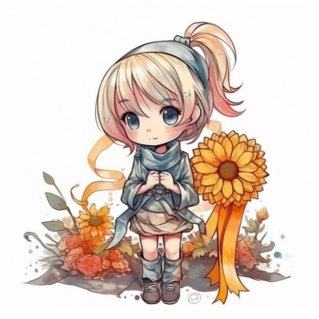 Süßes Chibi-Mädchen-Aquarell