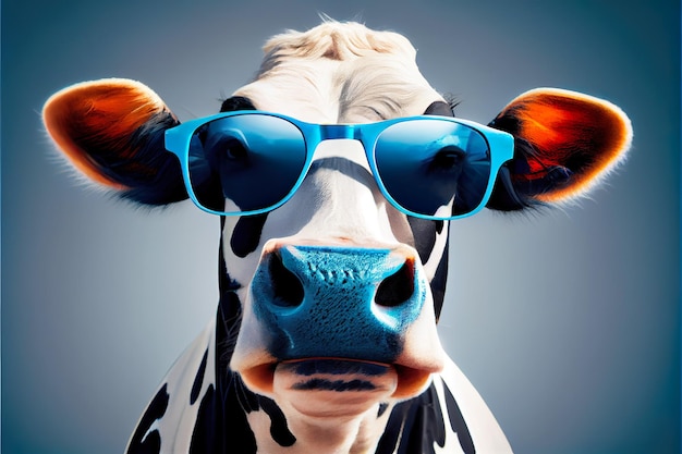 Süßes cooles lustiges Kuh-Nutztier mit Sonnenbrille Porträt Säugetier mit Sonnenbrille Generative KI