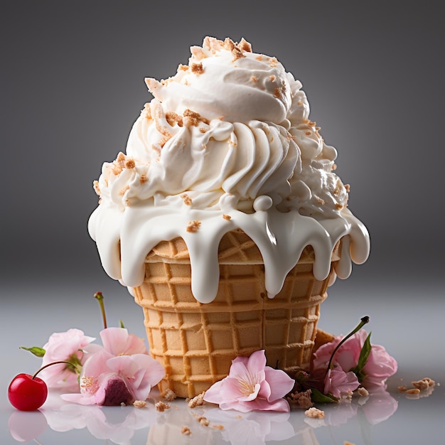 Süßes Eis mit Tasse und weißem Hintergrund
