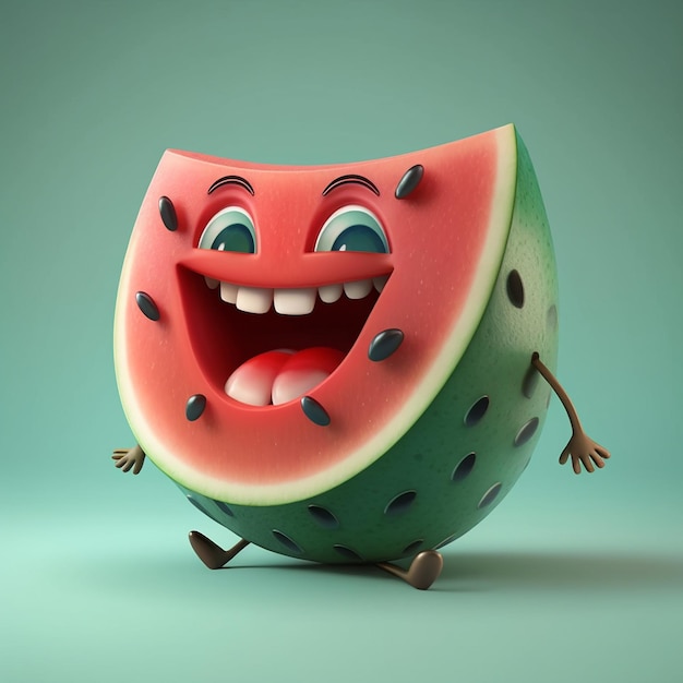 süßes, fröhliches Obst-Cartoon-3D-Illustrations-AI-Bild