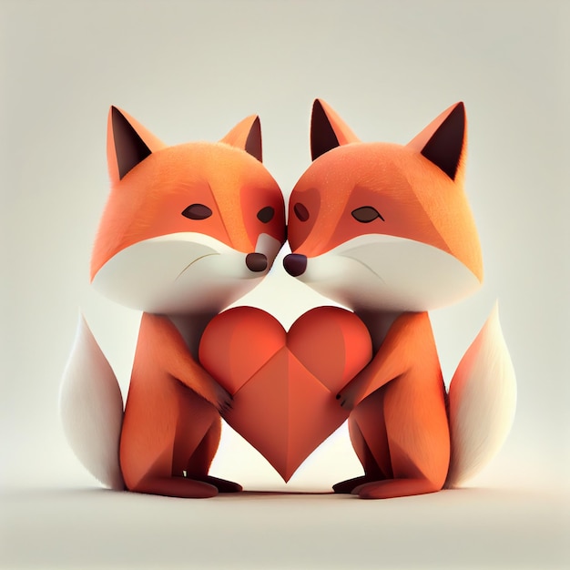 Süßes Fuchspaar verliebt in Herzen 3D-Darstellung