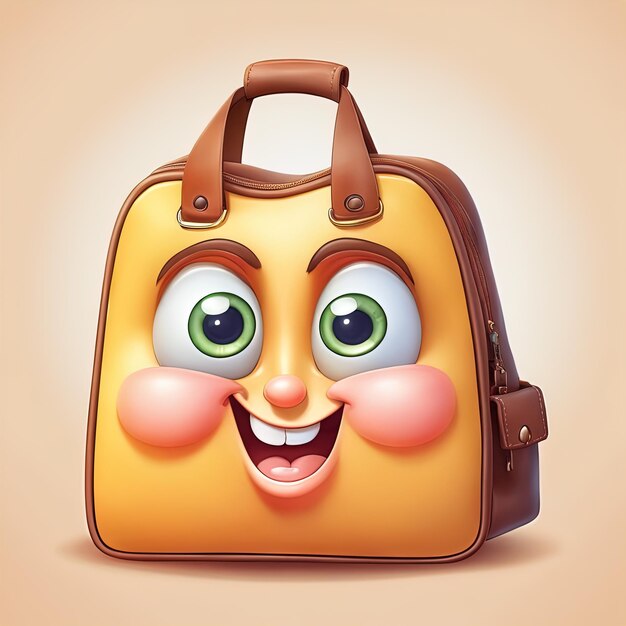 süßes, glücklich lächelndes Emoticon mit Rucksack-Vektorillustration, niedlich lächelnde, glücklich lächelnde Schultasche