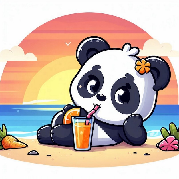 süßes glückliches Gesicht schwarzer weißer Panda-Bär Baby-Tier, das Bambus isst Cartoon-Aufkleber Vektor-Illustration