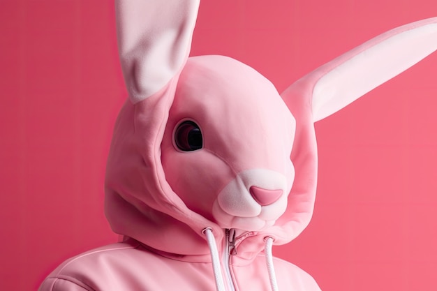 Süßes Häschen mit einem kuscheligen rosa Hoodie Generative AI