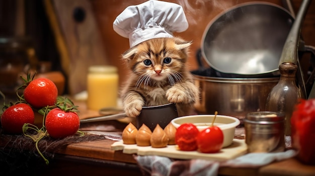 Foto süßes ingwerkätzchen, das sushi macht