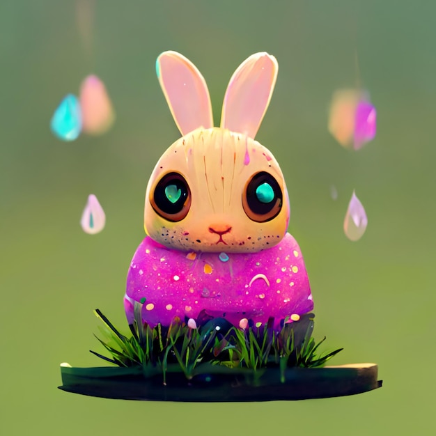 süßes Kaninchen auf dem Rasen Osterei-Regen
