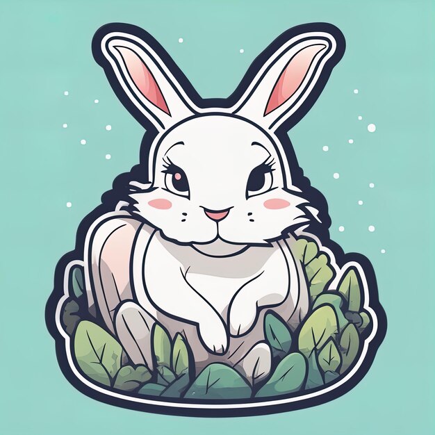 süßes Kaninchen mit Blumen, niedlicher Kaninchenkopf mit großen Ohren, Vektorgrafik